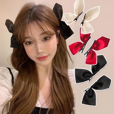 [2pcs] 새틴 리본 포인트 집게핀 옆머리핀 지수머리핀