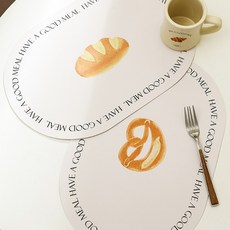 Eloham 식탁 테이블 매트 INS 빵 시리즈 기름 방지 방수 PU 가죽 소재 타원 받침 미끄럼방지 30*45cm, 2개, 빵시리즈-B