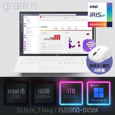 LG전자 15ZD95Q-GX56K [이벤트 한컴오피스 증정], 15Z90Q-G.AA5NK, WIN11 Pro, 16GB, 1TB, 코어i5, 화이트