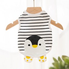똥똥몰 강아지 고양이 여름 옷 데일리옷 애견 나시 티셔츠 외출복 펭귄 줄무늬, 02 블랙 스트라이프 펭귄