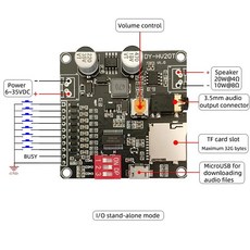 디빅스플레이어 아두이노용 음성 재생 마이크로 SD 카드 MP3 음악 24V 전원 공급 20W, [01] DYHV20T, 1.HV20T - 플레이어디빅스