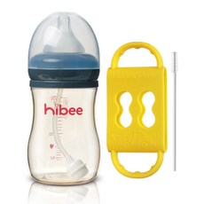 하이비 [앉아서 서서먹는] PPSU 빨대젖병 300ml+젖병손잡이+빨대솔, 그레이, LL(9개월이상)