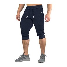 FASKUNOIE Men's Cotton Casual Shorts 3/4 Jogger Capri Pants Breathable Below Knee Short Pants with, one option, 36, 1개