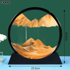 심플한 3D 아트 모래그림 진자 아이디어 선물 생일 스트레스 해소 모래시계 홈 액세서리 원형 산수, 검정테-12인치사막노랑