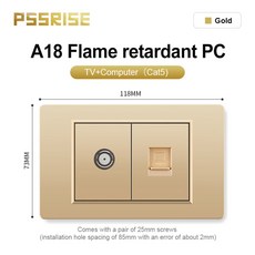골드 전원 A18 PC TV 5V 조명 충전기 브라질 USB 2 1A 스위치 PSSRISE 벽 콘센트 소켓 C타입 컴퓨터 패널 TEL 미국 태국, 25 TV-Computer, 1개