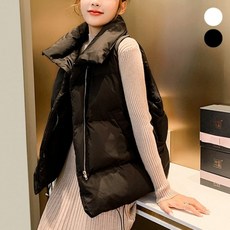 하이넥 블랙 여자 여성경량패딩조끼 오버핏