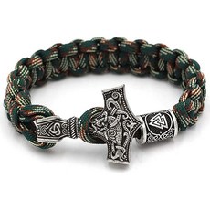 CANNE 칸느 토르의 망치 팔찌 바이킹 야외 룬 매듭 부적 MJOLNIR 수제 우산 문자열 팔찌 23cm 긴 Colours