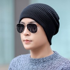 헝위안샹 같은 털실모자남 니트모자겨울 가을·겨울 모노모자 기모 안해아웃도어 워머 2020 신상품 블랙 프리사이즈 신축성