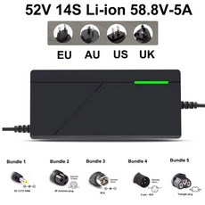 리튬 이온 충전기 전기 자전거 스쿠터 배터리 충전 고속 스마트 48V 52V 2A 3A 5A 13S 14S 54.6V 58.8V 18650, [02] EU, [02] 번들 2, 01 52V 14S Li-ion 5A