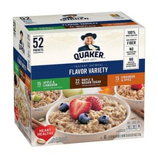 Quaker 퀘이커 인스턴트 오트밀 3가지맛 버라이어티 팩 52개입 77.8oz(2.23kg) Instant Oatmeal Variety Pack