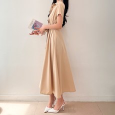 투디 반팔 핀턱 카라 셔츠 롱원피스 3컬러 - 이미지 6