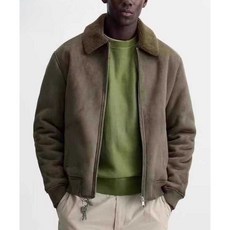 ZARA 남성점퍼 인조 양털 스플라이싱 페이크 스웨이드 자켓, 1개, 블랙 S