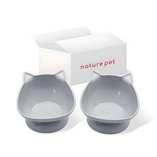 nature pet 寵物斜面型角色餐具 2入, 灰色, 2個