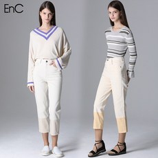 ENC 밑단 배색 일자핏 팬츠 ENTJ92566B