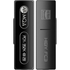 HiBy FC3 USB DAC(디스플레이 하이 레스 오디오 112mW 출력 전원 지원 PCM DSD MQA 동글 for iPhone MAC Android Windows(파란색), Black - fc3