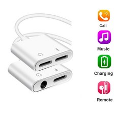 4in1 조명 3.5mm 오디오 어댑터 충전 이어폰 케이블 아이폰 잭 헤드셋 2in1 조명 3.5mm 헤드폰 분배기|모바일 폰 어댑터|, 단일, 1개, Black Dual lighting