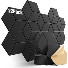 12팩 자체 접착 음향 패널 12인치 X 10인치 0.4인치 - 고밀도 패셔너블한 Y라인 디자인 난연성 소음 흡수 및 에코 제거 기능을 갖춘 방음 폼 패널블랙, Y-Cut Hexagon 22 Pack