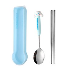 산리오 시나모롤 피규어 숟가락 스텐 젓가락 수저세트 케이스, 스카이블루, 1세트 스카이블루, 1세트