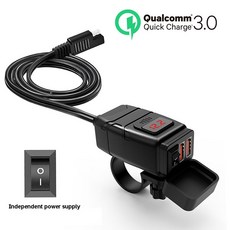 Extractme 오토바이 충전기 듀얼 USB 포트 12V 방수 오토바이 핸들 바 전압계 usb와 빠른 충전기 3.0 충전, 01_Motorcycle Charger