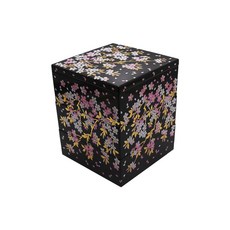 3단 사각 벚꽃 찬합 도시락 (보자기 포함), 1개, 블랙