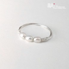 천연 담수 쌀 모양의 진주 원터치 랩 반지 링 990 순족 은 꼬치 비즈 반지 선물Z