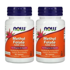 나우푸드 4세대 활성 엽산 1000mcg 90정 2통 Methyl Folate, 1, 1개
