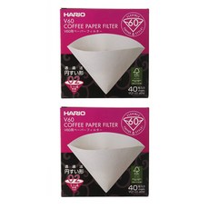 하리오 커피 페이퍼 필터 사이즈2 40개입 2팩 화이트 Hario V60 Paper Coffee Filters Size 02 White