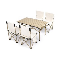 HA.M 캠핑용 두랄루민 접이식 테이블 여행 경량 폴딩 휴대용 롤테이블+의자 세트, 4인테이블세트(6인사용가능큰싸이즈)