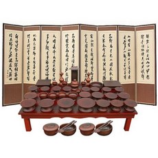 박씨상방 2종182 남원쓰리옻칠물푸레제기47p세트 + 황토색 추사 김정희8폭병풍