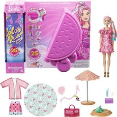 Barbie 바비의 색이 거품을 드러내다! 인형과 애완동물 친구 25가지 놀라움: 향기로운 거품 의상 헤어 익스텐션 모래 속에 숨겨진 어린이 팔찌 & 매력; 써니 딸기 테마; 3세, Watermelon