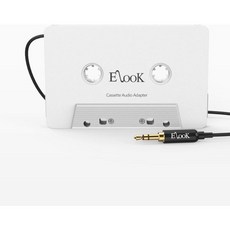 Elook 자동차 카세트 Aux 어댑터 3.5mm 범용 오디오 케이블 테, White, 1개
