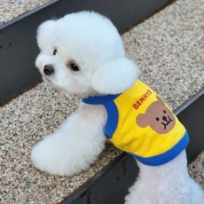 강아지옷 여름 곰나시 티셔츠 애견 실내복, 옐로우S