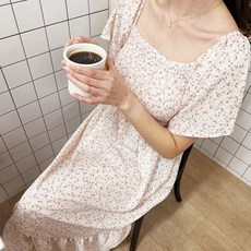 스누키 여름 반팔 비치 플라워 여성 원피스 휴양지