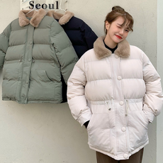 빵빵 볼륨 여성 페이크 퍼 토끼털 카라 패딩 점퍼 캐주얼 아우터 하프 코트 가벼운 잠바