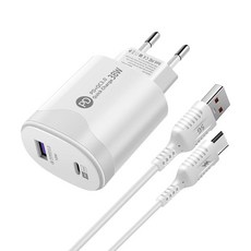 듀얼 포트 벽면 충전기 급속 충전 미국 표준 PD20W Power3.0 급속 충전 어댑터(USB C 케이블 포함)