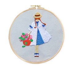 초보자용 프랑스자수 십자수 DIY 패키지, 1개, 꽃바구니소녀 1