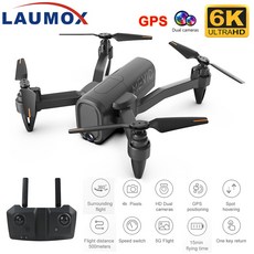 LAUMOX H6 4K 6K GPS 드론 HD 듀얼 카메라 2.4G 5G WiFi Fpv 고정 높이 Foldable 미니 Quadcopter RC 장난감 드론 E525 L900, 1개, 4K 1B White FB, 4K 1B White BX CB