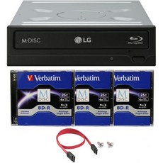 LG WH16NS40 16X 블루레이 BDXL DVD CD 내부 버너 드라이브 번들 무료 3pk 25GB MDISC BD SATA 케이블 장착 나사, + 3 Pack Verbatim MDISC Blu-ra, 1개
