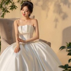 여자 드레스 셀프촬영 튜브톱 웨딩드레스 2019신상 겨울 햅번 심플단면 빈티지 볼륨 스커트 프렌치신부 2020