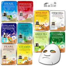 마리에 울트라 하이드레이팅 에센스 마스크팩 20ml 10종류 100매 [달팽이 석류 로얄제리 줄기세포 콜라겐 알로에 녹차 오이 진주 비타민], 100개