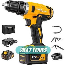 SALEM MASTER Cordless Drill Driver 21V MAX Impact Drill - 38 Auto Chuck 29N.M Torque 23+1 Clutch, Yellow_One Size, Yellow_One Size