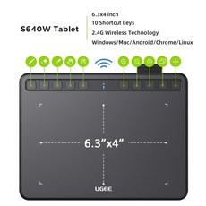 핫딜 판타블렛 액타 리마커블3 UGEE 무선 드로잉 태블릿 디지털 그래픽 안드로이드 윈도우 맥 지원 e러닝 OSU 디자인 1060W/S640W, [02] S640W