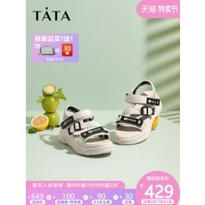 생활도움 Tata/그 그녀의 2020 여름 전문 매장에서 같은 면 레터링 캐주얼 통굽 여성 샌들 WMM01BL0