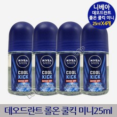 니베아 데오드란트 롤온 맨 쿨킥 미니 25ml X 4개 / 땀 냄새 억제 은은한 바디 향수 데오도란트