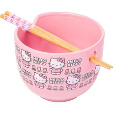 Silver Buffalo Sanrio 헬로 키티 꽃 패턴 세라믹 라멘 누들 밥그릇 젓가락 포함 전자레 사용 가능 591.5ml20온스 132081, 헬로 키티 웨이빙, 1개