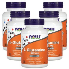 NOW Foods 나우푸드 글루타민 500mg 120캡슐 5병, 120정, 5개