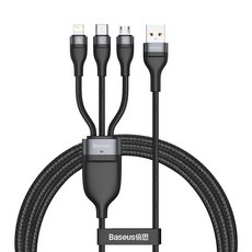 베이스어스 66W 플래쉬시리즈2 3in1 고속 충전 데이터 멀티케이블 CA2T3-G1, 1개, 블랙, 120cm