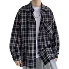 POMTOR 남방 남성 캐주얼 베이직 오버핏 체크 셔츠 빅사이즈