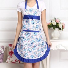 앞치마 레이스 볶음요리 베어커리 친피부 가정용 기름방지 전원 집 빵가게 주방 여성, T02-블루플라워 앞치마 1+1