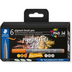 스테들러 피그먼트 아트 브러쉬 펜 - 다양한 기본 색상 36개 팩 371 C36 108392, 6 Count (Pack of 1)_Grey
